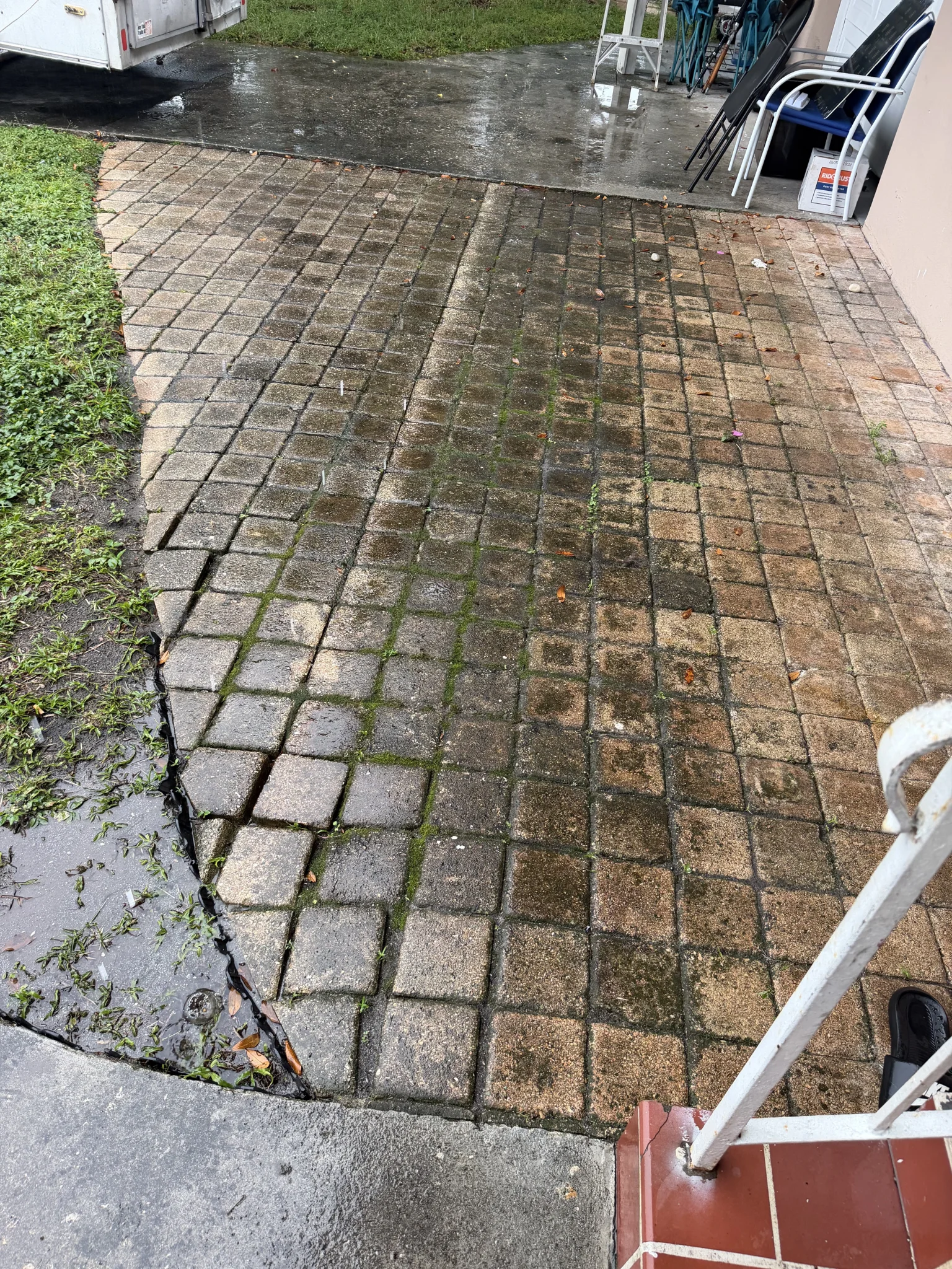 Close view of pavers at a pressure-washing project